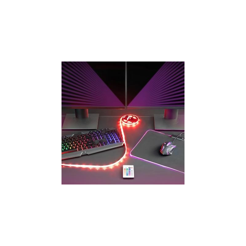 Pack gaming 4 en 1 avec Clavier  Souris  Tapis Ruban LED Livoo