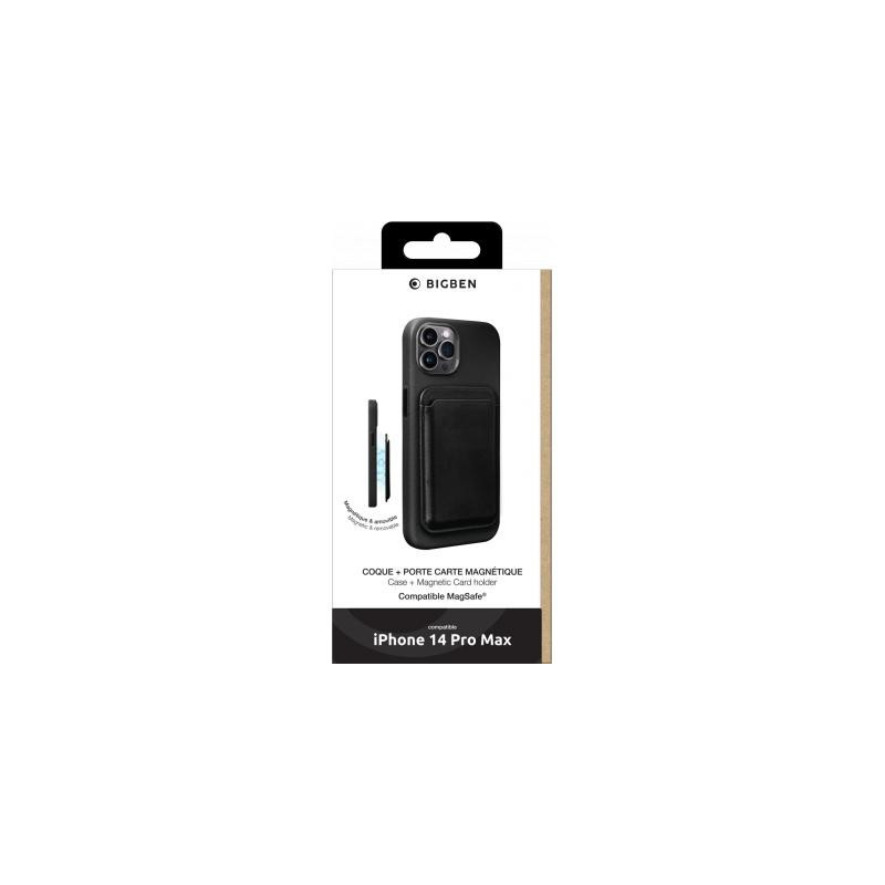 Coque iPhone 14 Pro Max Compatible MagSafe avec porte-carte amovible Noire Bigben