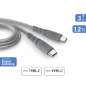 Câble Ultra-renforcé USB C vers USB C 1,2m 3A Garanti à vie Gris Plastique recyclé Force Power