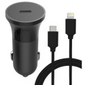 Kit Chargeur Voiture USB C 20W + Câble USB C / Lightning 1.2m Noir