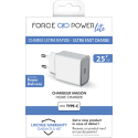 Chargeur maison USB C PD 25W Power Delivery Garanti à vie Blanc - 100% Plastique recyclé Force Power Lite