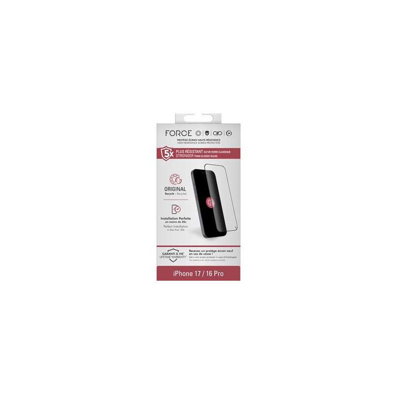 Protège écran iPhone 17 / 16 Pro Original 2.5D Verre organique + Garantie à vie - Certifié GRS Force Glass