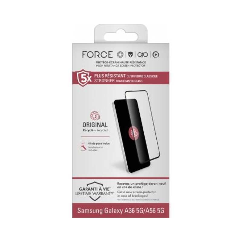Protège écran Samsung Galaxy A36 5G / A56 5G Original 2.5D Verre organique + Garantie à vie - Certifié GRS Force Glass
