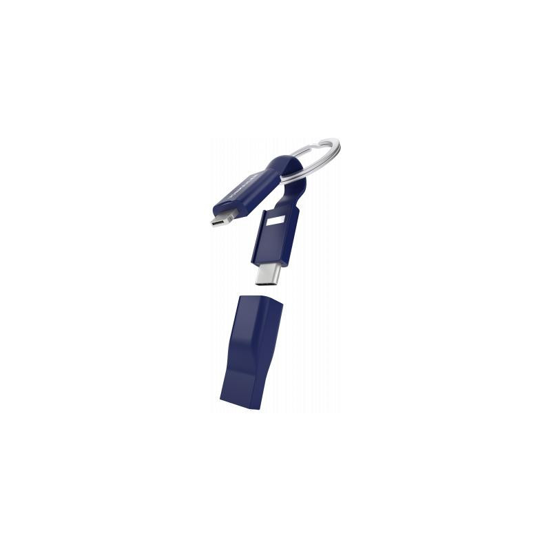 Câble High Five USB A+C / microUSB & USB C & Lightning 2.4A 7cm Format Porte-clés FastCharge 12W Bleu VONMAHLEN