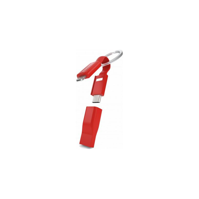 Câble High Five USB A+C / microUSB & USB C & Lightning 2.4A 7cm Format Porte-clés FastCharge 12W Rouge VONMAHLEN