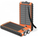 Powerbank Solaire 10000mAh 3 ports USB 2A+C Lampe torche, Dragonne et Boussole intégrés Orange/Noir