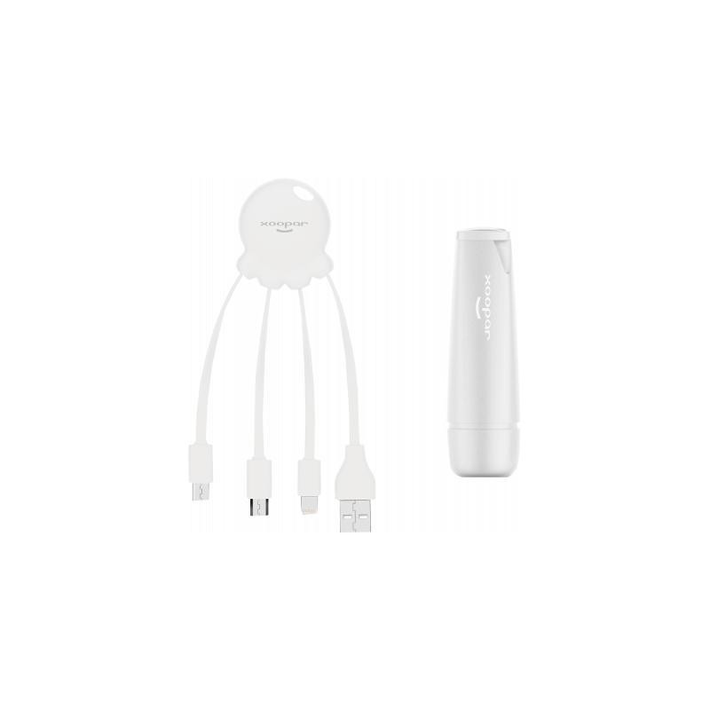 Powerbank 2600mAh 1 port USB A + Câble multiple Octopus Blanc