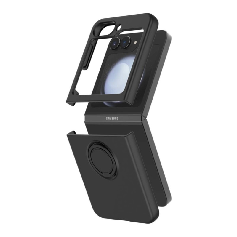 Coque Samsung Galaxy Z Flip 6 Silicone avec Anneau noire et dragonne