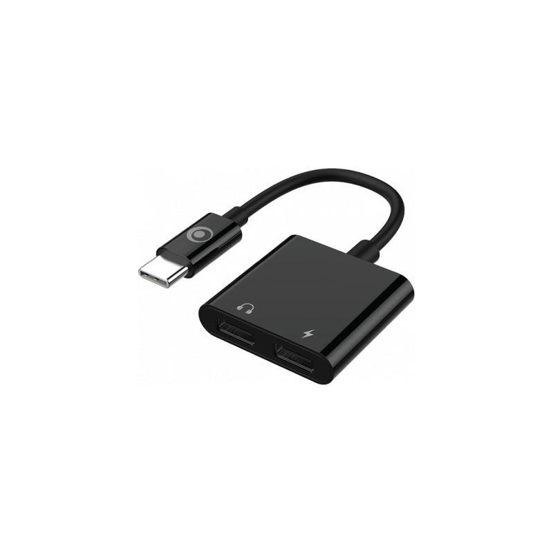 Adaptateur Audio USB C 60W PD vers USB C + Charge USB C 12cm Noir