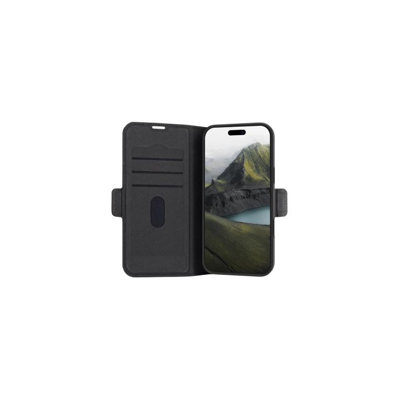 Folio iPhone 16 Pro Max Oslo Pro Cuir Vegan Fonction Stand Noir - Certifié GRS