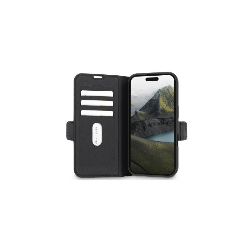 Folio iPhone 16 Oslo Pro Cuir Vegan Dbramante 1928 - Fonction Stand Noir - Certifié GRS