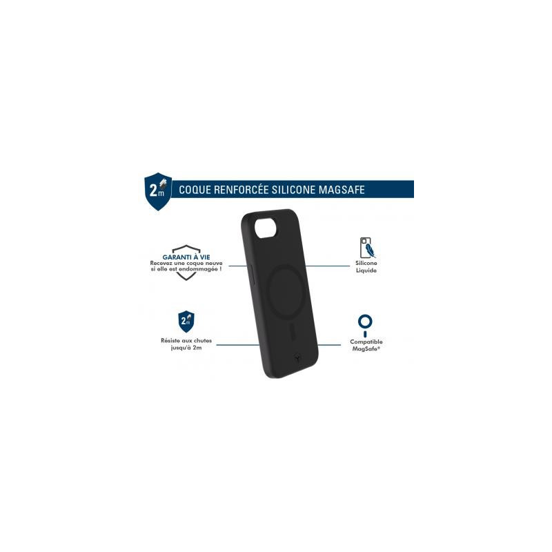Coque renforcée MagSafe iPhone 17e / 16e SILICONE 2m Noire + Garantie à vie