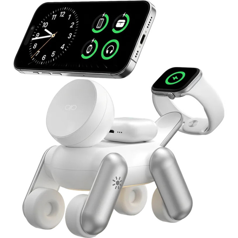 Station de charge sans fil MagSafe Qi2 25W 4en1 Doggy Power Argent
