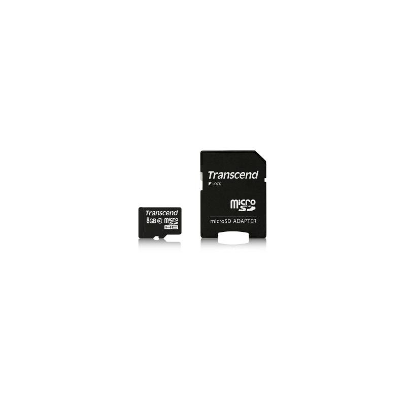 Carte Mémoire 8GO Transcend - MICROSDHC  CLASSE 10 avec ADAPTATEUR SD 