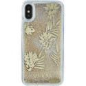 Coque pour iPhone X/XS - rigide liquide avec paillettes et fleurs tropicales Guess 