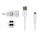 Mini chargeur allume-cigare blanc USB 2A avec câble micro USB