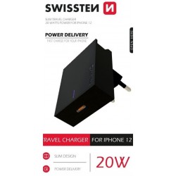 Chargeur Swissten USB C 20W noir