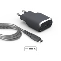 Chargeur maison 3A IC Smart + Câble renforcé USB A/USB C Garanti à vie Gris Force Power