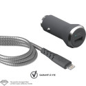 Chargeur voiture 2.4A IC Smart + Câble renforcé USB A/Lightning Garanti à vie Gris Force Power